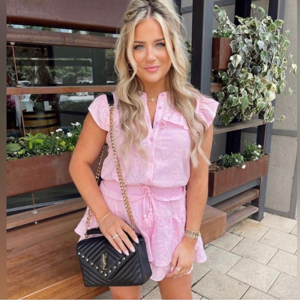Viral Meli Eyelett Ruffle Dress Pink